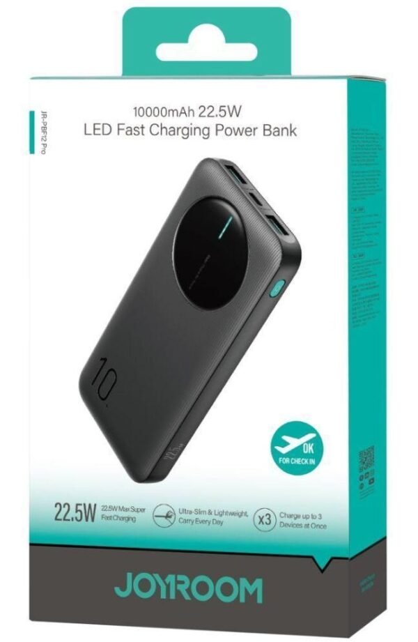 JOYROOM JR-PBF12 Pro 22.5W LED Fast Charging Power Bank 10000mAh (Black) product image