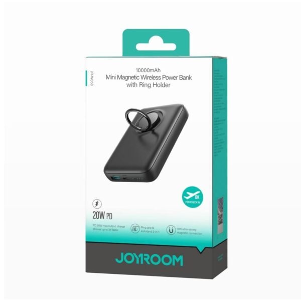 joyroom-185 JOYROOM JR-W050 20W Magnetic Wireless Power Bank with Ring Holder 10000mAh (Black) product image