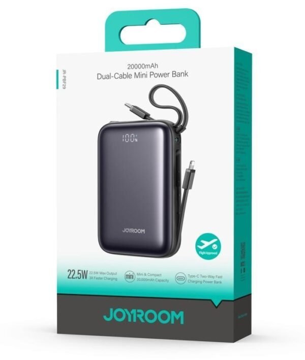 JOYROOM JR-PBF29 22.5W Dual-Cable Mini Power Bank 20000mAh (Black) product image