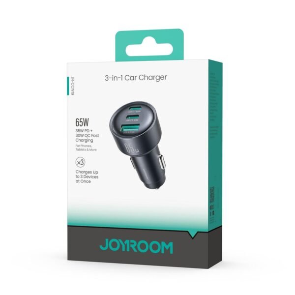joyroom-jr-ccn19-65w-3-port-fast-car-charger JOYROOM JR-CCN19 65W 3-Port Fast Car Charger (Dark Grey) supplier product image