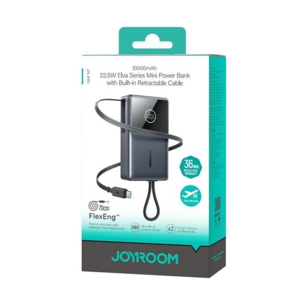 JOYROOM JR-PR1 22.5W Power Bank with Retractable USB-C Cable 10000mAh (Black / White) supplier product image