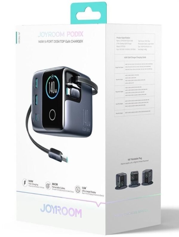 JOYROOM PODIX JR-TRD01 140W 5-port desktop GaN charger dark gray US plug
